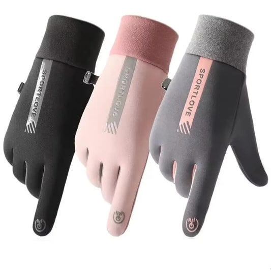 Winter gloves for women that are warm, waterproof, and good for cycling, running, and skiing. They are made of soft fleece and protect against cold and wind.