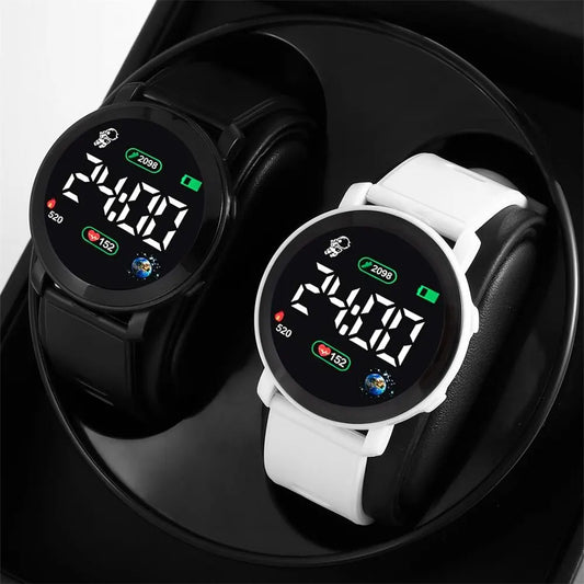 Couple watches LED digital watch for men and women; stylish, sporty, silicone design for daily wear and activities.