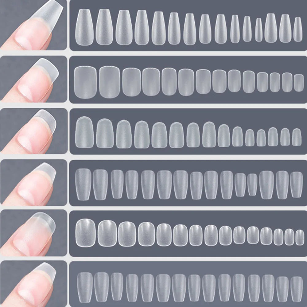 120-piece bag of soft, matte press-on nail tips. Full cover, oval, almond-shaped sculpted fake nails. Perfect for easy use!