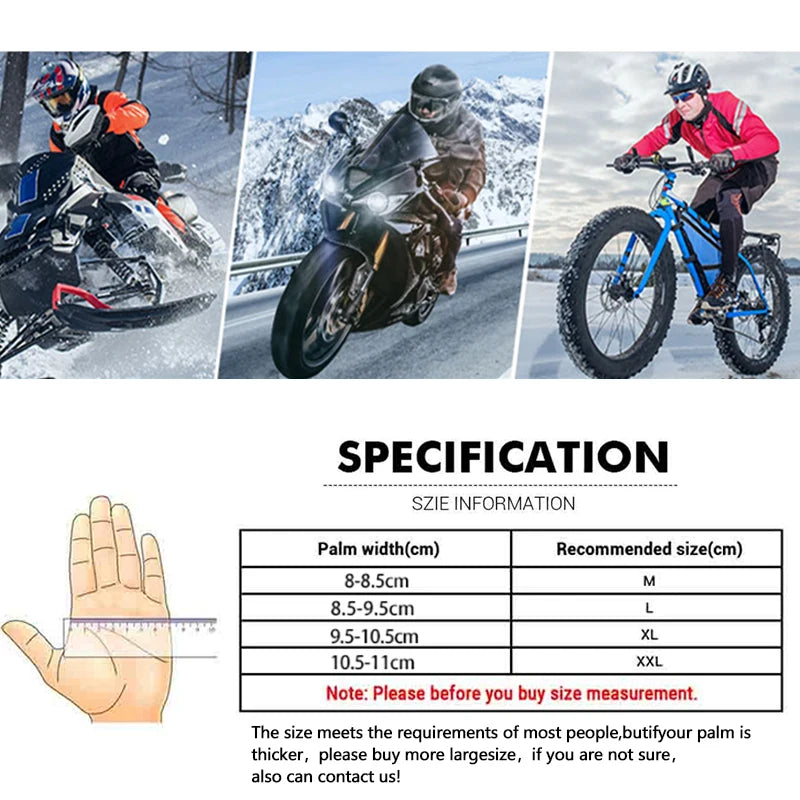 Motorcycle gloves that keep out wind and water. They are for men and can be used for riding motorbikes. They work with touch screens and are good for winter.