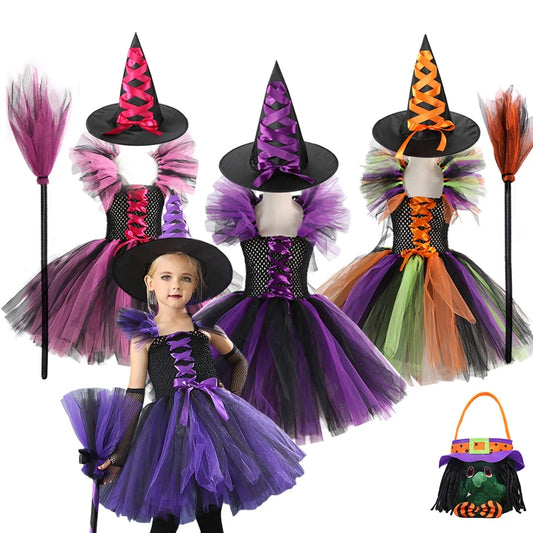 Halloween Cosplay Purim Carnival Party ,Purple Witch Costume Girls Disguise