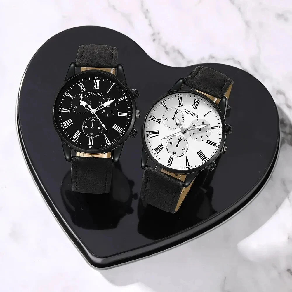 2PCS Set Couple Fashion Casual Leather Watches