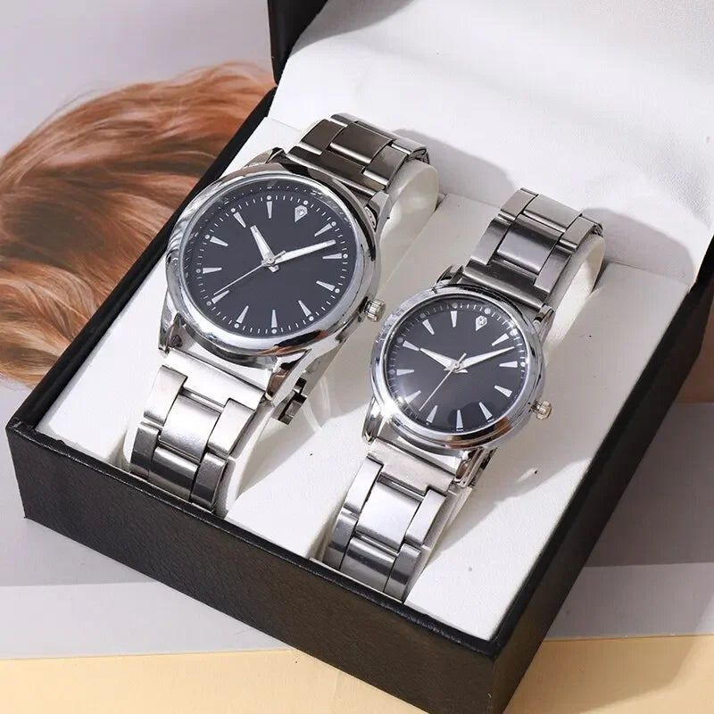 2PCS Couple's Watches , Fashion Stainless Steel Band Analog Women Quartz