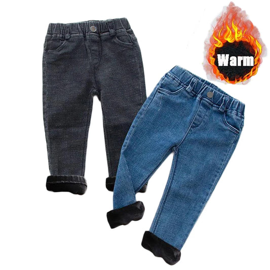 Thick, warm jeans with fleece for babies and kids aged 1-7 years. Perfect for spring, autumn, and winter. Casual denim pants for both boys and girls.