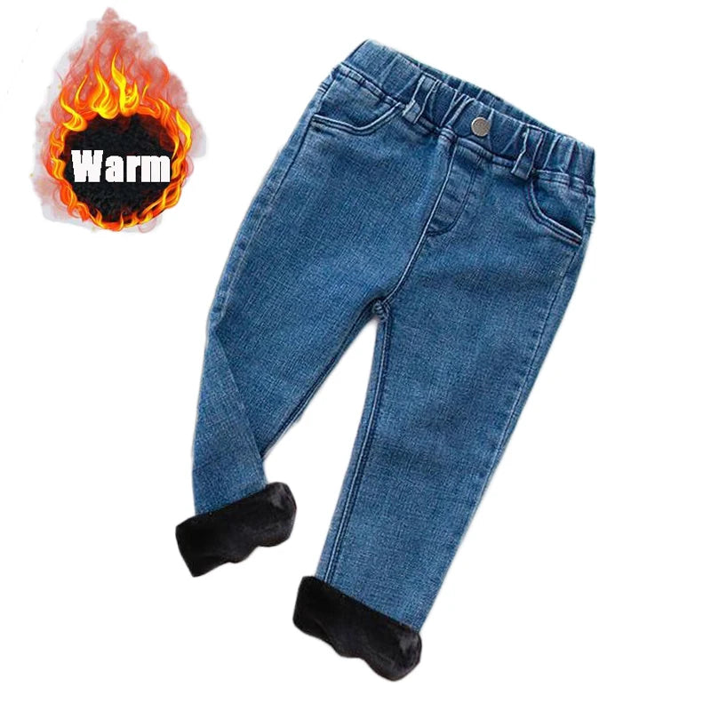 Thick, warm jeans with fleece for babies and kids aged 1-7 years. Perfect for spring, autumn, and winter. Casual denim pants for both boys and girls.