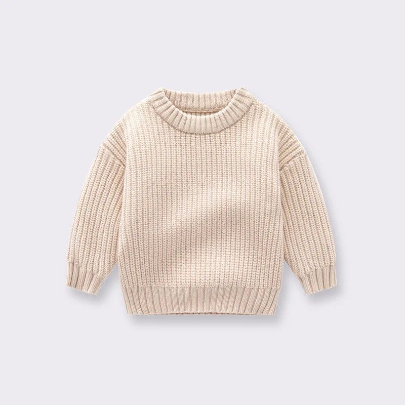 Kids' Loose Knitted Sweater for Fall and Winter. Cozy round-neck pullover for boys and girls, perfect for toddlers. Great outerwear for little ones!