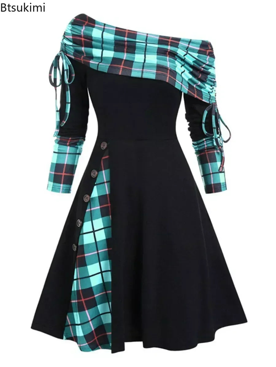 Vestidos offers a 2025 women's casual long dress in a punk style, elegant for autumn and winter, featuring a high waist and Gothic maxi work design.