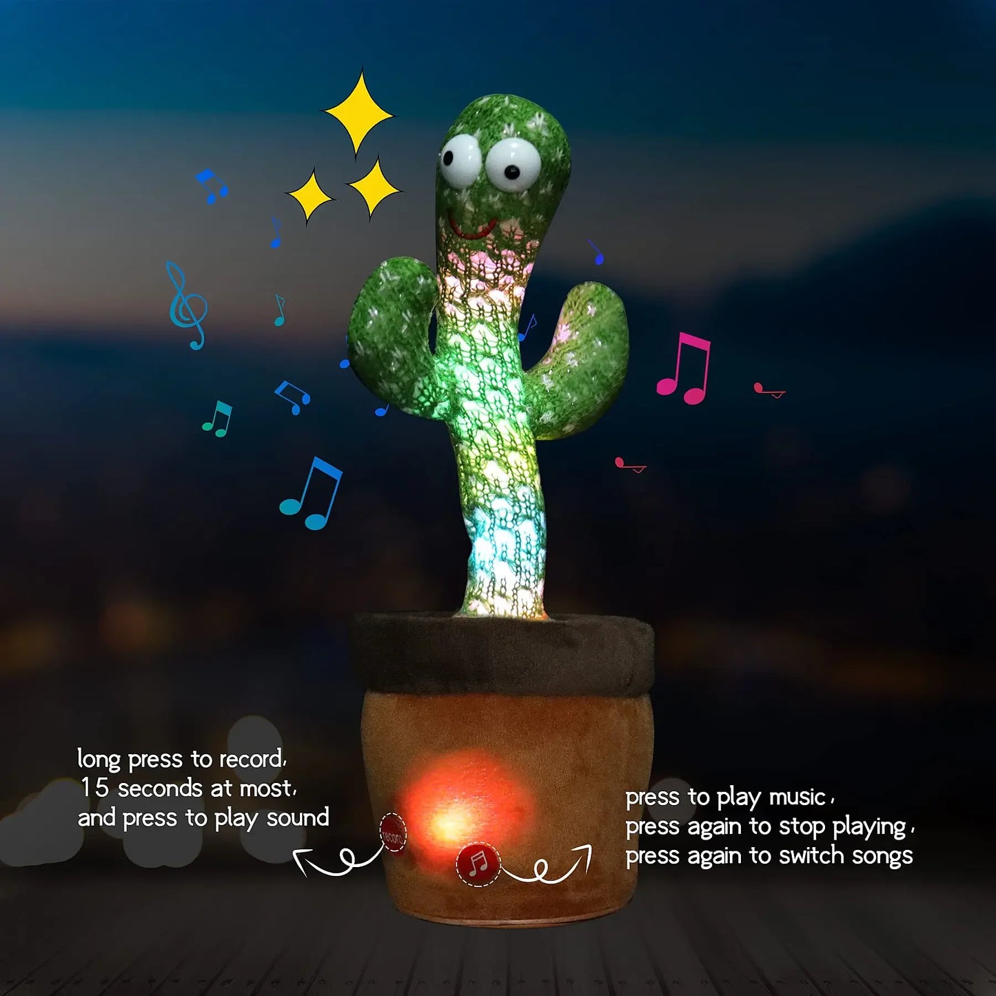 Rechargeable Dancing Cactus Toy - This fun plush toy glows, sings, and can record your voice! It's a great educational gift for babies and perfect for playtime.