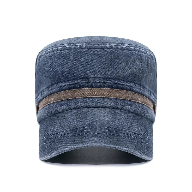 Washed Hat Distressed Cotton Flat Top Hat Cotton Breathable Button Cap