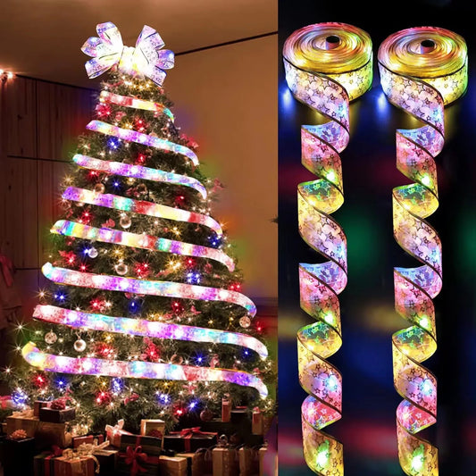 1-10m 2024 Christmas Ribbon Fairy Light String for Merry Christmas Home Decorations and New Year 2025 Gifts.