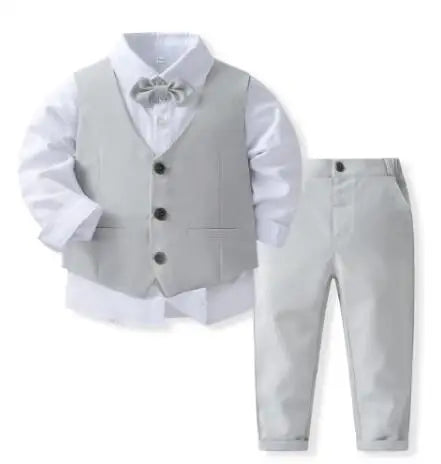 Boys' Birthday Suit Set - Stylish Outfit for Spring and Autumn. Includes a solid vest and cotton formal wear for a fancy look. Perfect for special occasions!