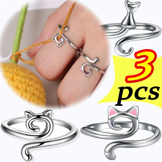 Cat ears crochet ring protects fingers while knitting or crocheting. It's a helpful tool for weaving yarn and sewing.