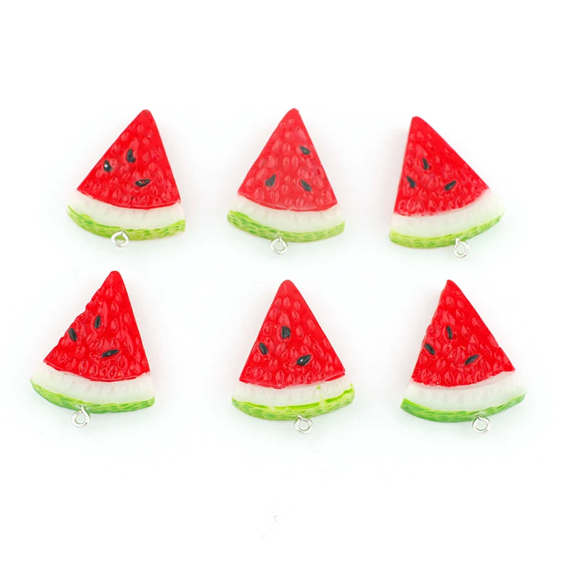 10 pieces of resin fruit watermelon charms for making jewelry like necklaces, bracelets, earrings, and keychains.