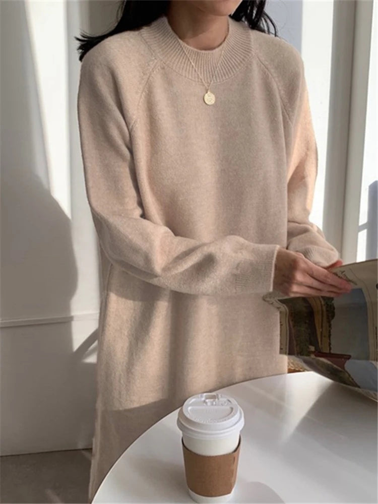 Autumn Winter  New O-Neck Casual Loose Knitted Dress Female Straight Long Sleeve