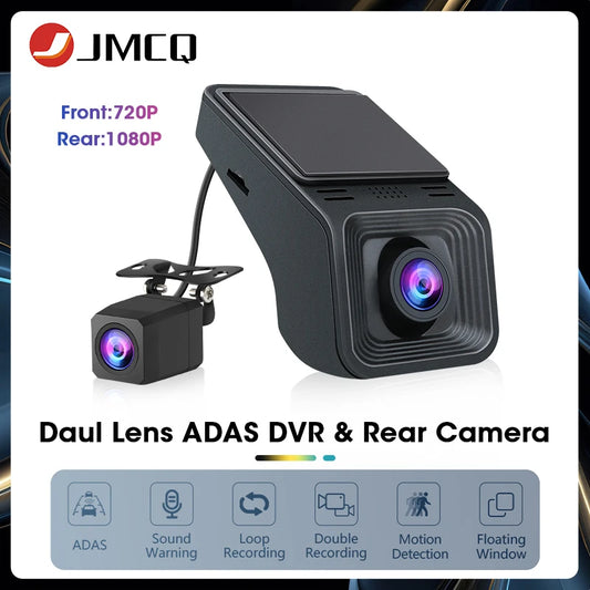 USB Car DVR Dash Camera for Android Auto Multimedia Player. It features front and rear dual cameras, loop recording, and motion detection.