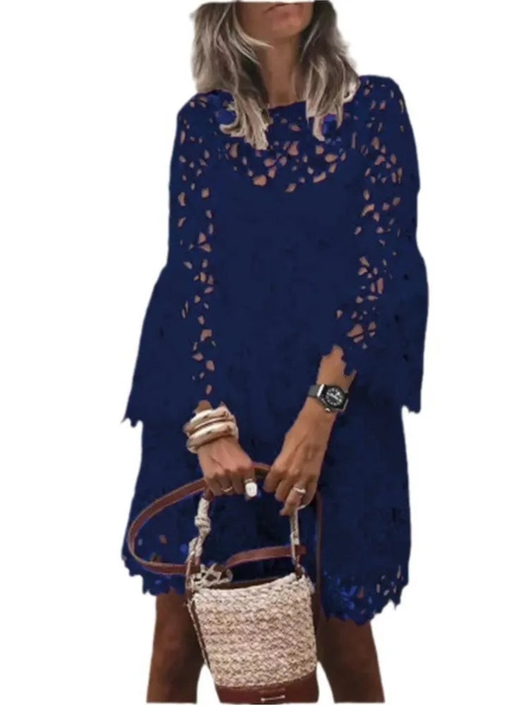 New women's summer dress for 2024: ethnic style, sexy lace, printed, long sleeves, short casual skirt. Perfect for any occasion!