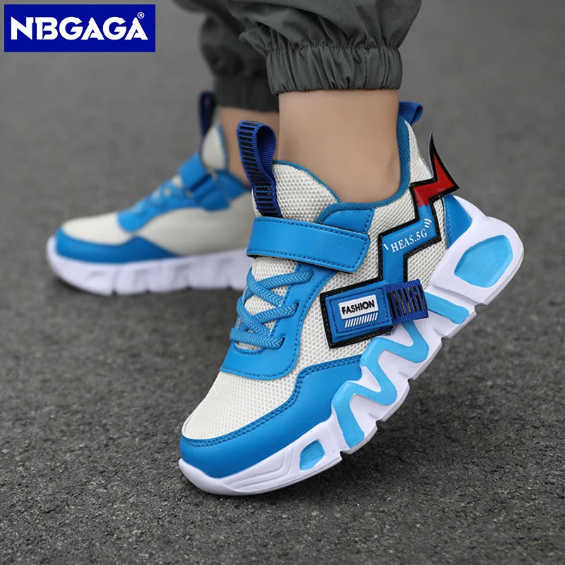 cartoon kids shoes for boys are made of mesh sneakers, perfect for children's casual sports and running, featuring a yellow school student design.