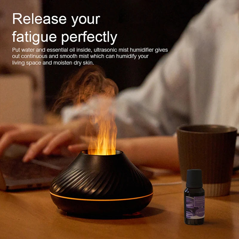 Volcanic Aroma Diffuser is a portable essential oil lamp that humidifies air and features a colorful night light.