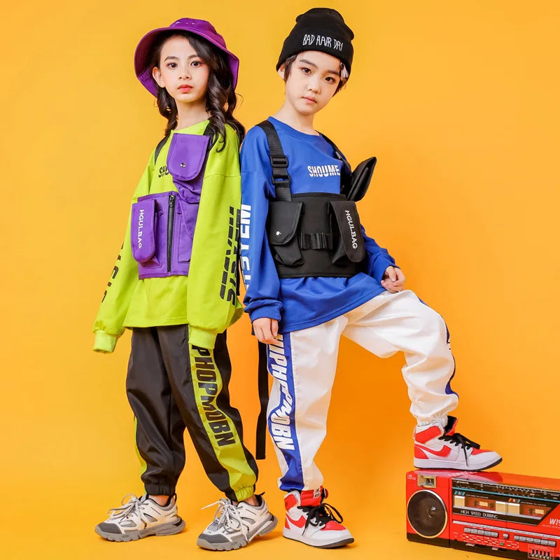 Kids' Dance Wear: Hip Hop Costumes for Girls and Boys, Jazz T-Shirts, Pants, and Modern Dance Outfits for Shows and Ballroom Dancing.