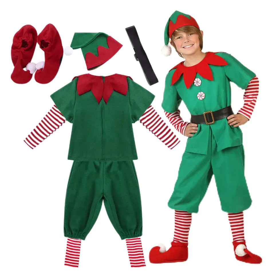 2024 Christmas Clothing Set for Kids and Adults: Matching Outfits for the Whole Family! This set includes Santa Claus costumes with hats, socks, pants, and elf clothes. Perfect for holiday celebrations!