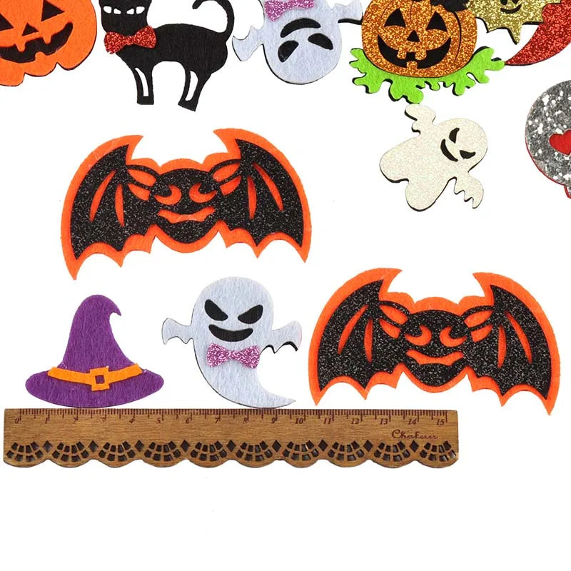 10Pcs  Cartoon Ghost/Bat/Spider/Pumpkin Felt Fabric Halloween Patches Appliques For Sewing Supplies Clothes DIY Decor