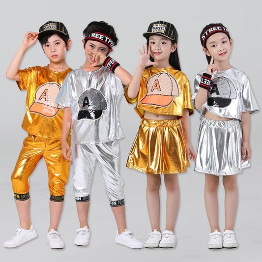 Children's Jazz Dance Costume: Hip-Hop Street Dance Outfit for Kids. Perfect for performances on Children's Day. Boys and girls can wear this stylish jazz dance set!