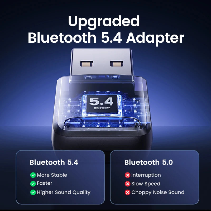 USB Bluetooth Adapter 5.4 for PC. Wireless dongle for connecting mice, keyboards, and audio devices.