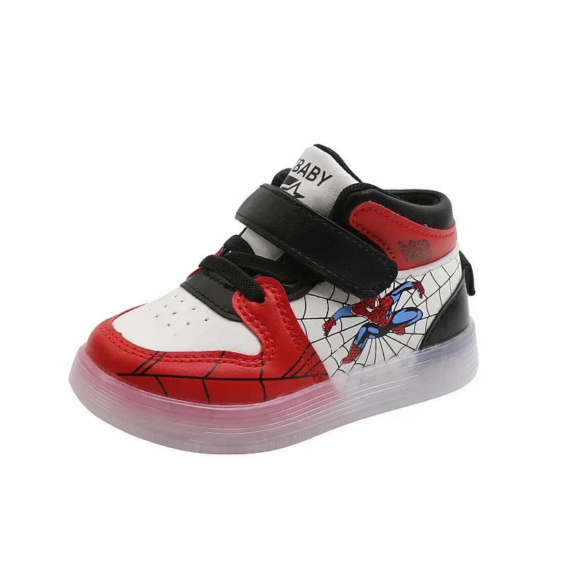 Disney Children's Led Light Shoes Fashion Aoger Spiderman Boys Sneakers Girls Cartton Casual Shoes Breathable Kids Sport Shoes.