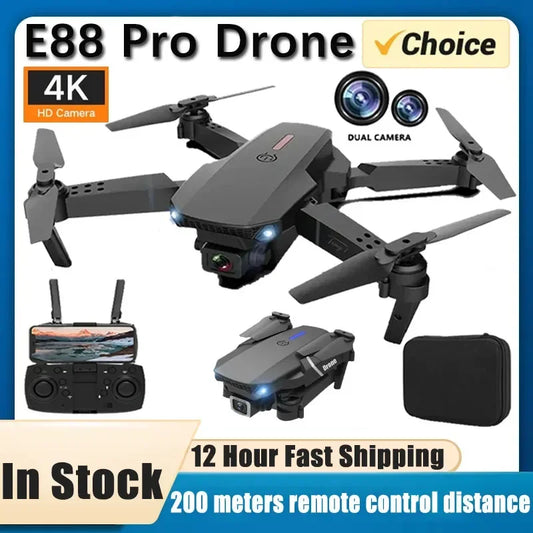 2024 E88Pro RC Drone: Foldable helicopter with 4K camera, 1080P wide-angle, WiFi, and height hold. Perfect gift toy!