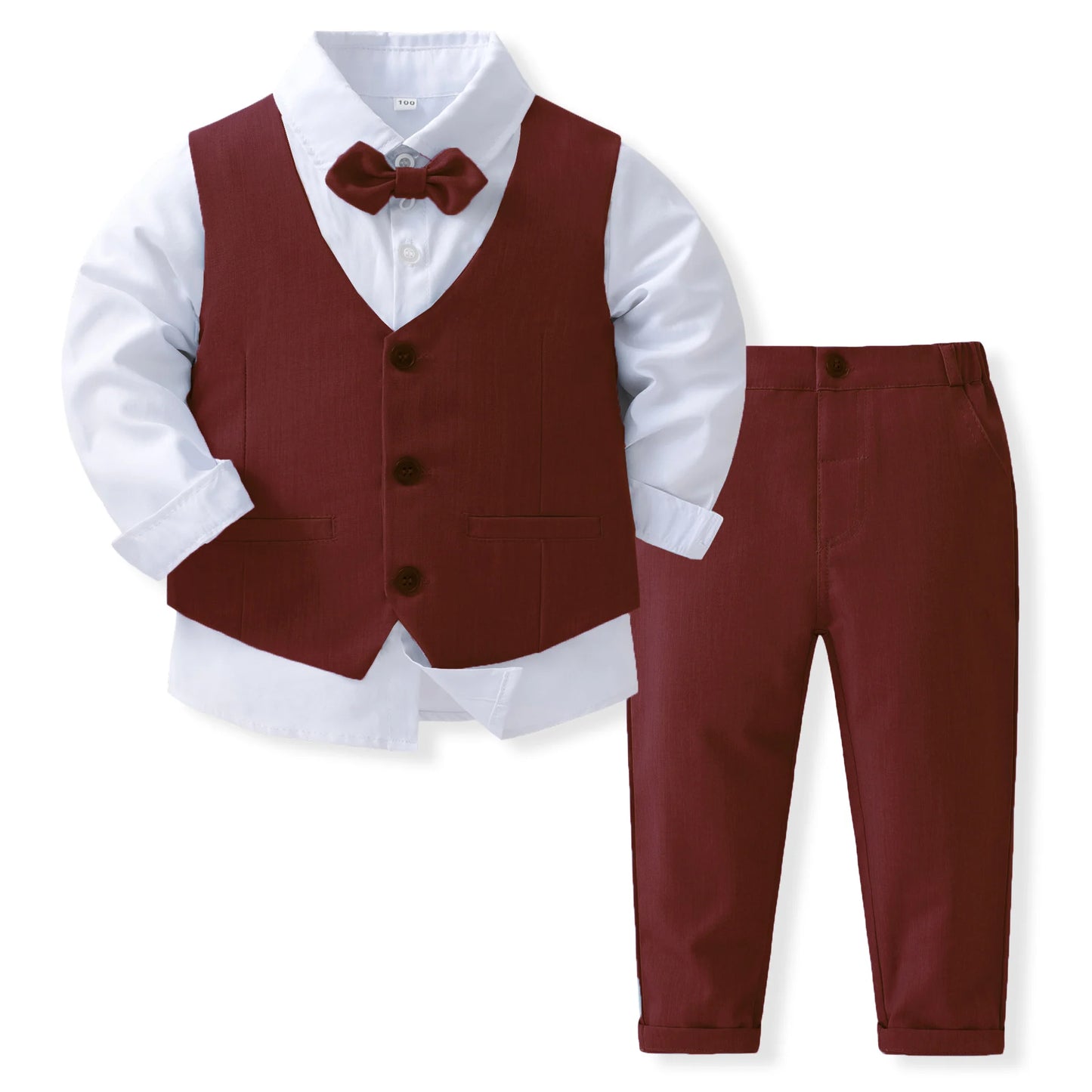 Boys' Birthday Suit Set - Stylish Outfit for Spring and Autumn. Includes a solid vest and cotton formal wear for a fancy look. Perfect for special occasions!