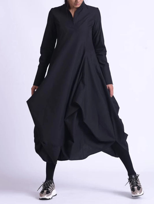 Vestidos offers a stunning, elegant, and pretty Chinese Style vintage long-sleeved midi dress in a solid color.