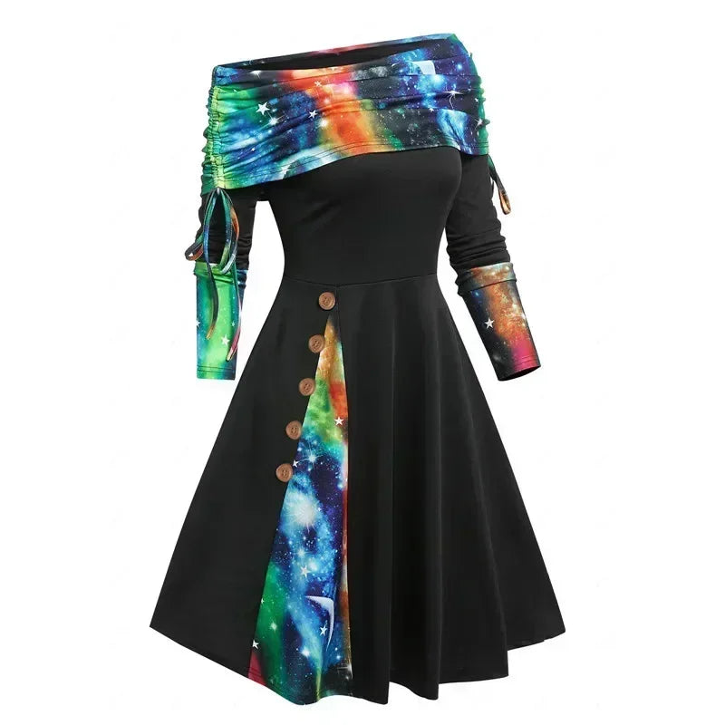 Vestidos offers a 2025 women's casual long dress in a punk style, elegant for autumn and winter, featuring a high waist and Gothic maxi work design.