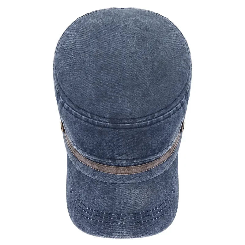 Washed Hat Distressed Cotton Flat Top Hat Cotton Breathable Button Cap