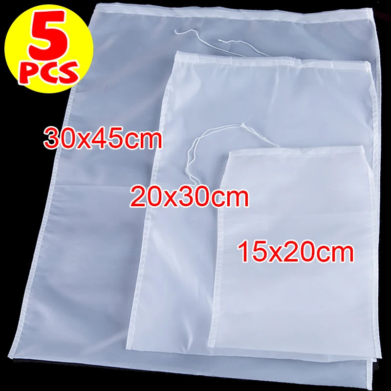 100-Mesh Reusable Nylon Filter Bags for Soy Milk, Nuts, Yogurt, Tea, Coffee, Oil, and Food Pressing. Large Kitchen Strainer Bags.