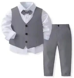 Boys' Birthday Suit Set - Stylish Outfit for Spring and Autumn. Includes a solid vest and cotton formal wear for a fancy look. Perfect for special occasions!