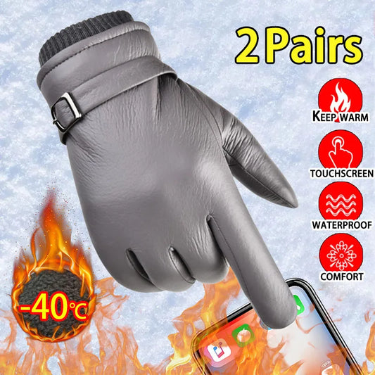 2 Pairs of Warm Winter Touch Screen Gloves for Outdoor Activities. Great for Riding and Skiing. Thick and Stylish Leather Gloves for Men.