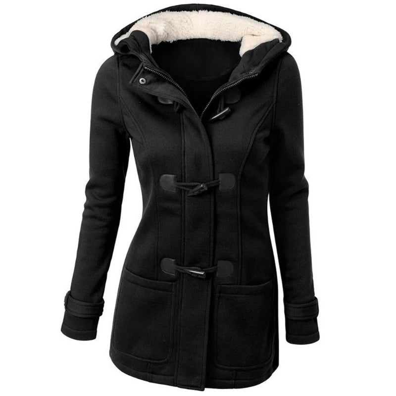 The item includes women's winter hooded cardigans, hooded horn button jackets, fleece coats, and outerwear