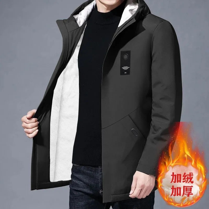 Autumn and Winter Fashion Trend: a cozy, thick fleece long trench coat for men. This casual, loose-fitting coat comes in plus sizes M to 4XL, perfect for staying warm and stylish this season!