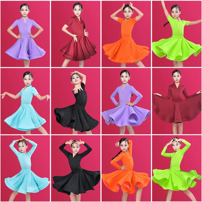 Girls' Latin Dance Training Costume – New Performance Outfit for Children – Competition-Ready Dance Dress.