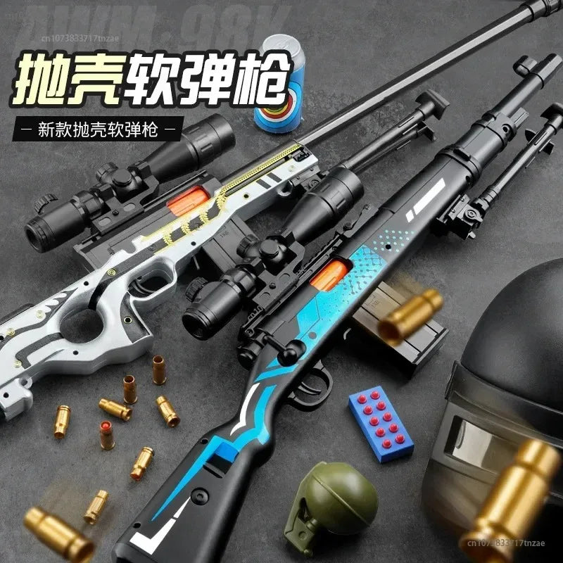 Shell Ejection Soft Bullet Gun AKM Fireable Rifle Boy 98K Sniper Rifle Simulation Gun Firearm Model Children's Toy