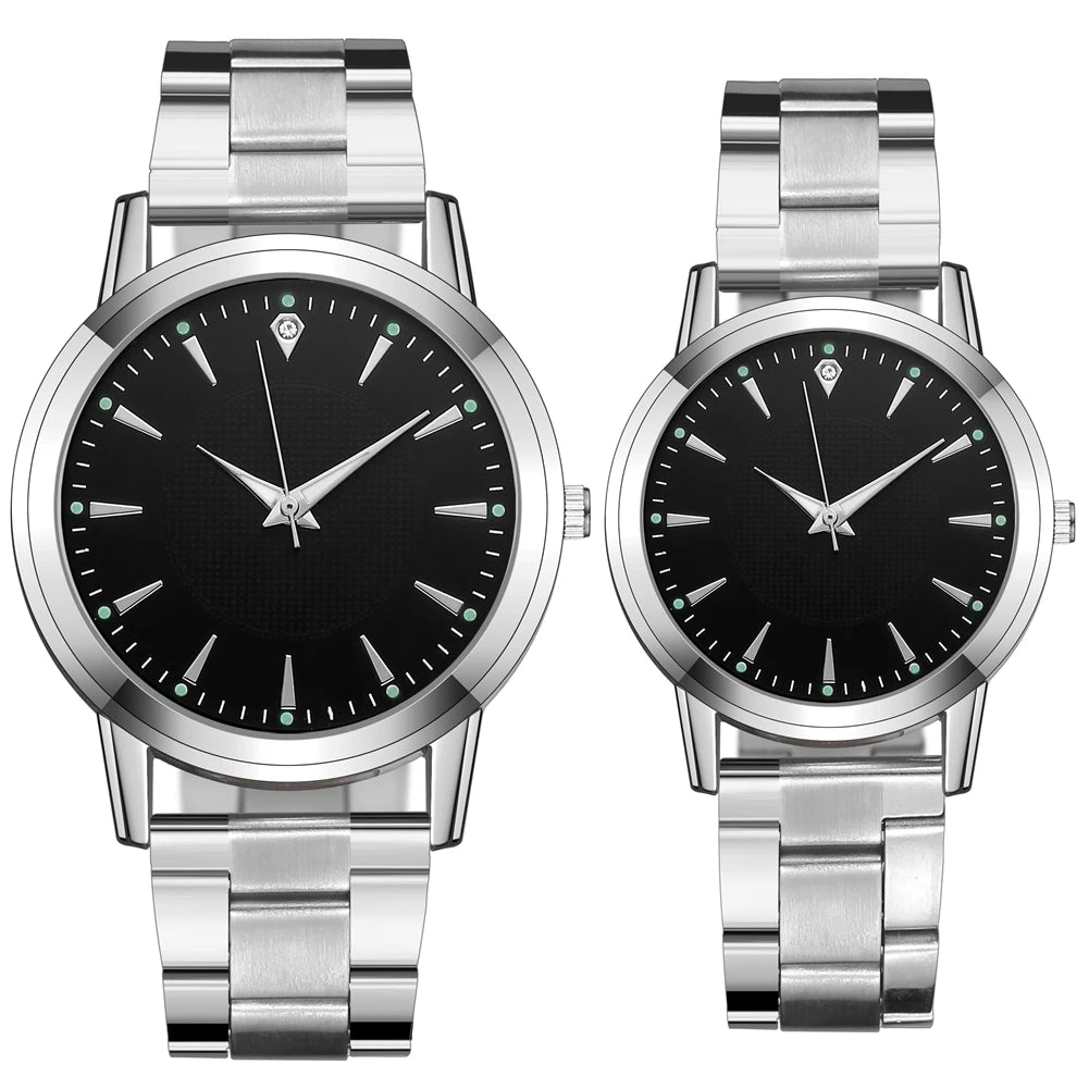 2PCS Couple's Watches , Fashion Stainless Steel Band Analog Women Quartz