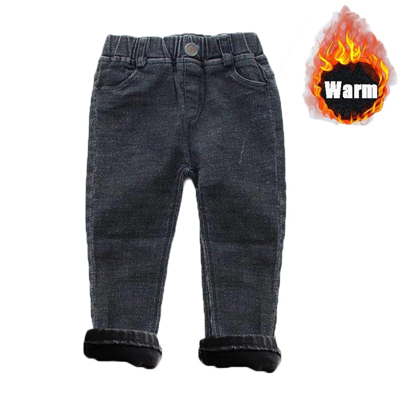 Thick, warm jeans with fleece for babies and kids aged 1-7 years. Perfect for spring, autumn, and winter. Casual denim pants for both boys and girls.