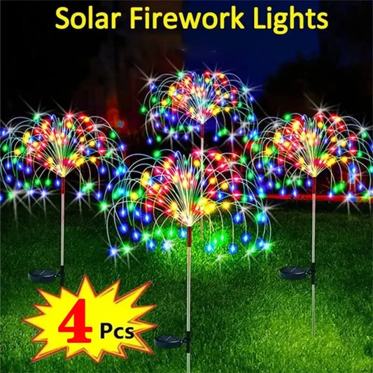 1/2/4 Pcs Solar LED Firework Fairy Lights for Outdoor Garden Decoration. Perfect for your patio, yard, party, Christmas, or wedding!