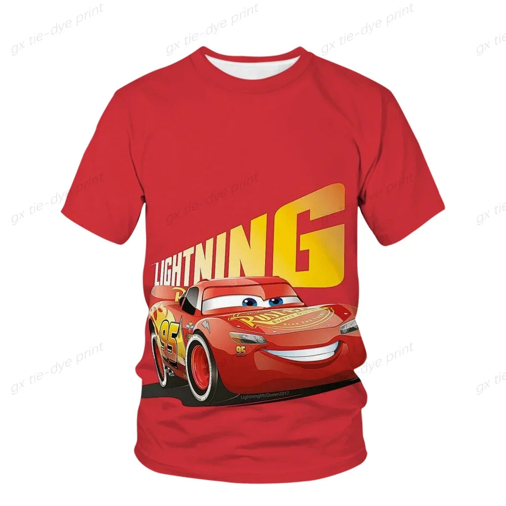 New Summer Kids T-Shirt featuring Lightning McQueen! This cute anime cartoon shirt is perfect for boys and girls. It's a casual hip hop style top for fun summer days.