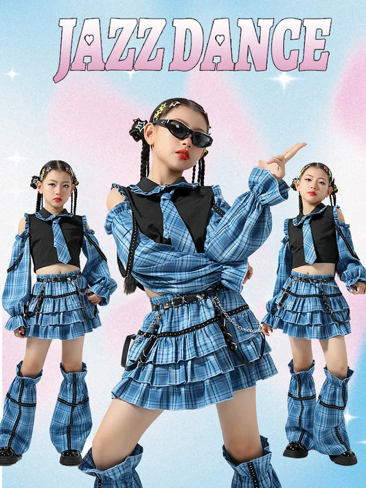 Kids' Blue Sequins Jazz Dance Costume for Fashion Shows, Cheerleading, and Rave Festivals. Perfect for the stage!