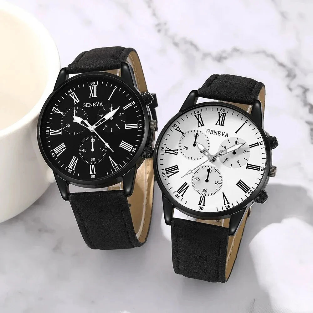 2PCS Set Couple Fashion Casual Leather Watches