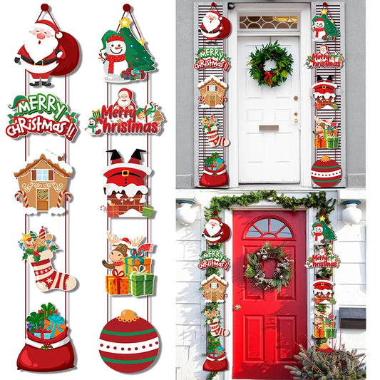 2024 Merry Christmas Door Banner with Santa Claus and Snowman – Perfect for Christmas Party Home Decor and New Year Celebrations!