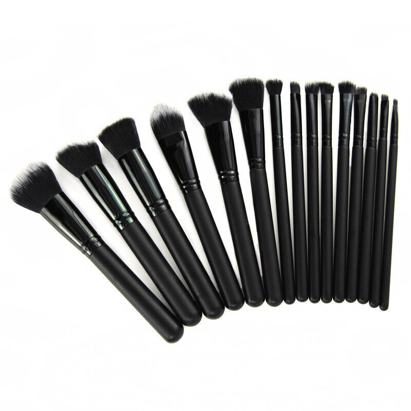 15Pcs Black Make Up Brushes Woman Set With Bag Foundation Eyeliner Eyeshadow